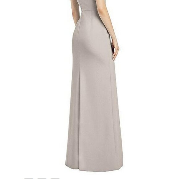 After Six 6822..Spaghetti Strap V-Back Crepe Gown with Front Slit...Taupe...Sz 2 - Picture 4 of 6